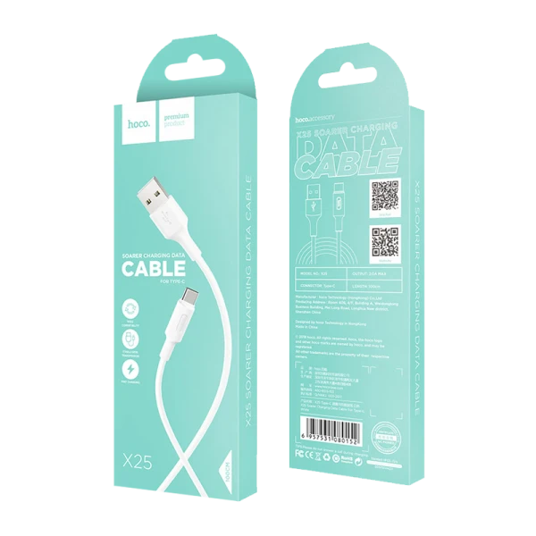 Кабель HOCO X25 USB (m)-Type-C (m) 1.0м 2.0A ПВХ белый (1/30/300)