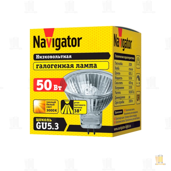Лампа галогенная Navigator JCDR GU5.3 50W 3000К 230V софит прозрачная (1/10/200)