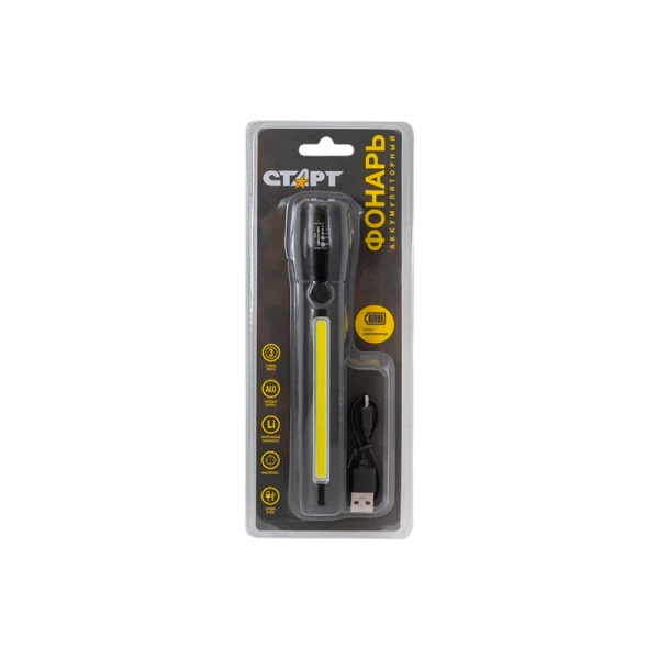 Фонарь светодиодный Старт LHE 519-C1 LED от аккумулятора USB 3 режима+ZOOM черный