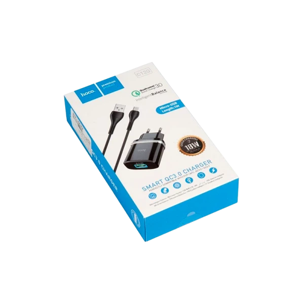 Сетевое З/У HOCO C12Q 1USB 3.0A QC3.0 черный (1/10/100)