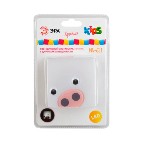Ночник ЭРА NN-631 3LED 0.5W 220V в розетку с фотосенсором розовый (1/12)