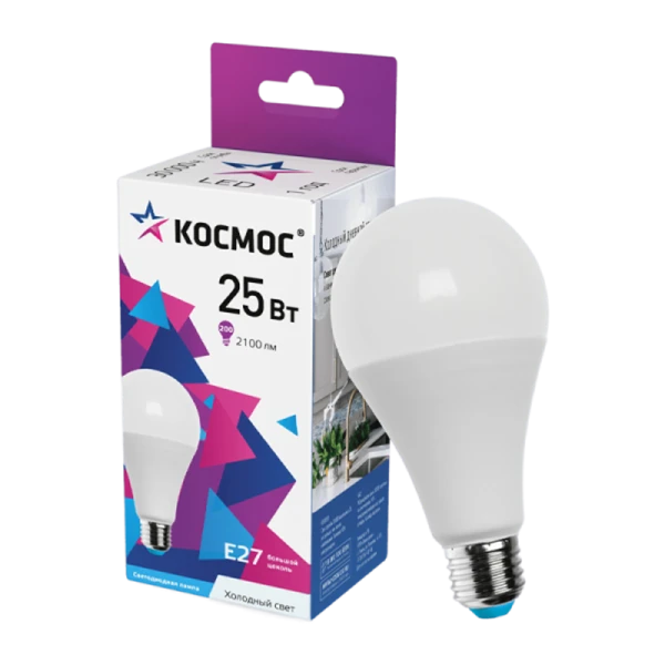 *Лампа светодиодная Космос A65 E27 25W 6500К 200-240V груша матовая (1/10/80) 