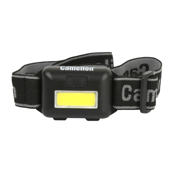 Фонарь налобный Camelion LED5355 1LED+COB от батареек IPX4 черный (1/10/100)