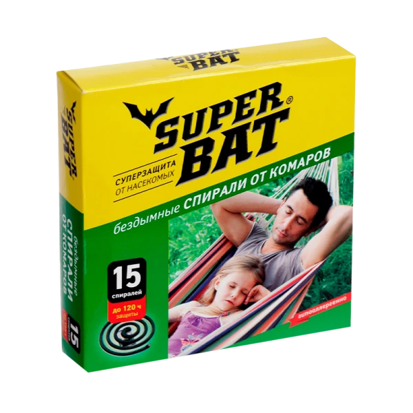 Спирали SuperBAT от комаров бездымные 15шт. зеленый (1/60)