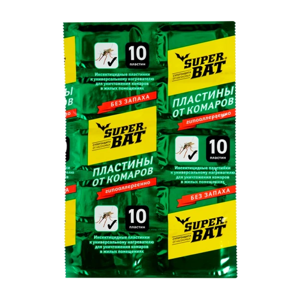 Пластины от комаров SuperBAT 10шт в упаковке зеленые (1/240)