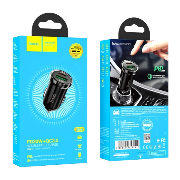 Автомобильное З/У HOCO Z44 1USB/Type-C 3.0A черный (1/12/120)