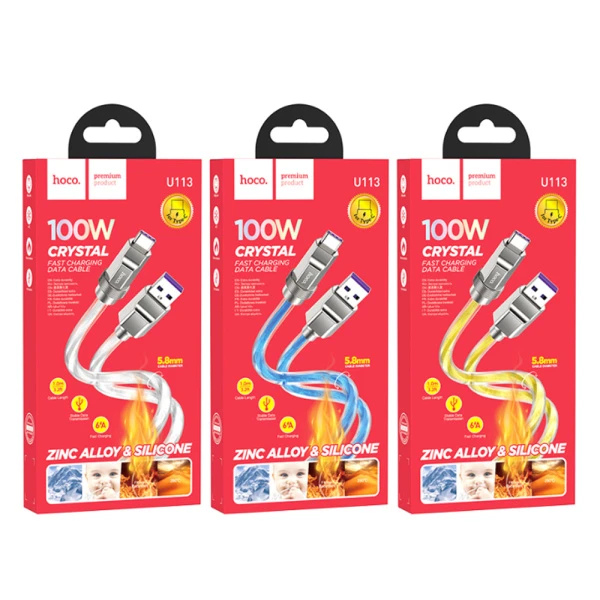 Кабель HOCO U113 USB (m)-Type-C (m) 1.0м 6A 100W силикон синий (1/22/220)