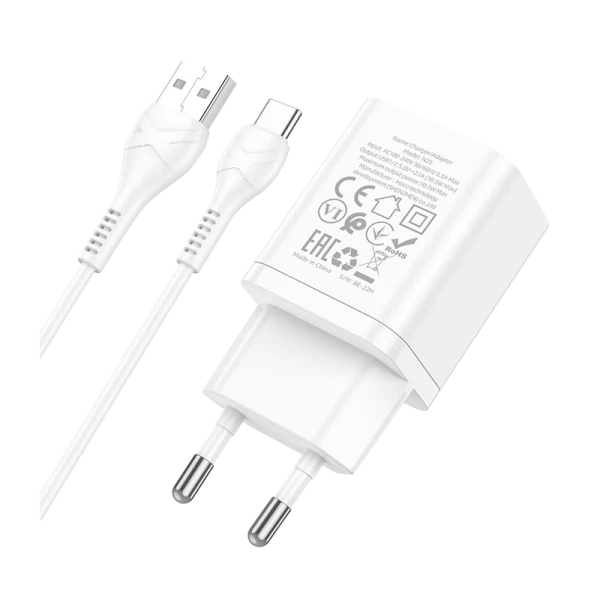 Сетевое З/У HOCO N25 2USB 2.1A с кабелем Type-C белый (1/13/130)