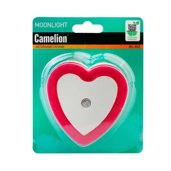 Ночник Camelion NL-263 "Сердце с фотосенсором" 0.6W 220V в розетку красный (1/30/120)
