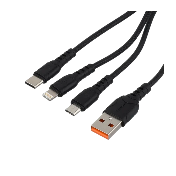 Кабель GoPower GP05-3-1 USB (m)-Type-C/Lightning/microUSB (m) 1.0м черный (1/200/800)