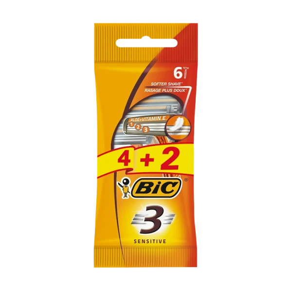 Бритва BIC "БИК 3 Sensitive" 3 лезвия пластиковая ручка 4+2шт. (1/20)