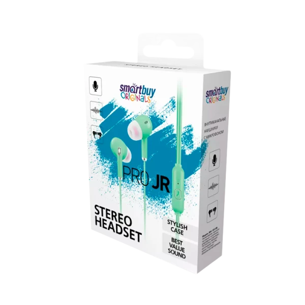 Наушники внутриканальные Smartbuy Pro JR с микр. зеленый в коробке (1/50)