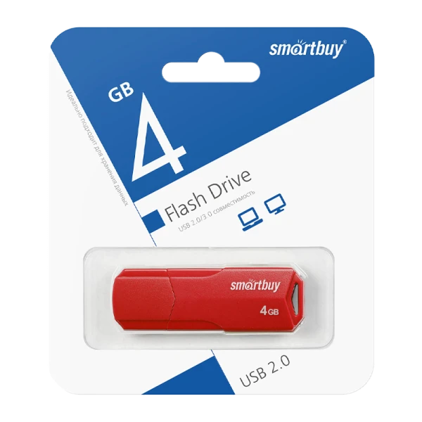 Флеш-накопитель Smartbuy Clue 4GB USB2.0 пластик красный