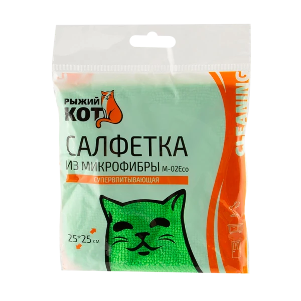 Салфетка Рыжий кот М-02Есо 25х25см микрофибра зеленый (1/40/200)