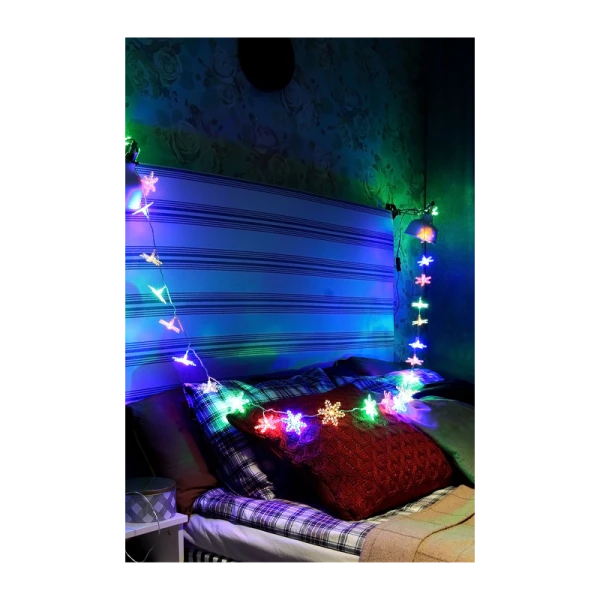 Гирлянда Космос "Снежинки" 30LED 4.4м микс нить 8 режимов прозрачн.насадки ассорти