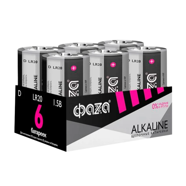 Батарейка Фаzа LR20 D BOX6 Alkaline 1.5V (6/24/96)