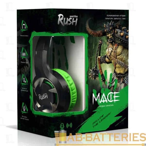 Наушники полноразмерные Smartbuy RUSH MACE с микр. игровые зеленый (1/20)