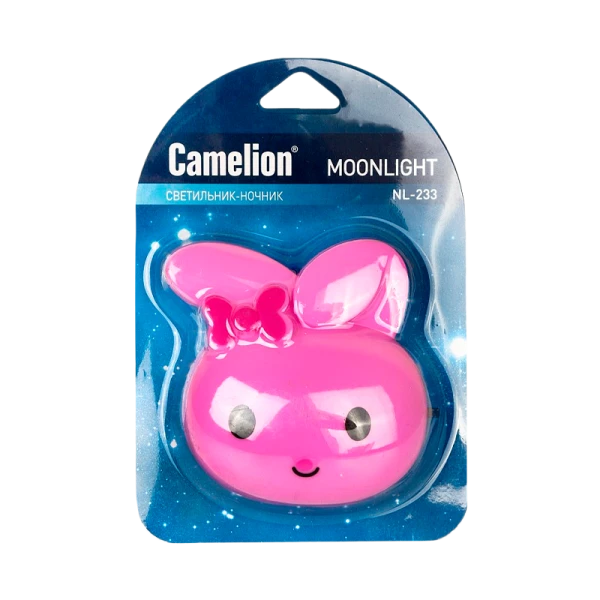 Ночник Camelion NL-233 "Заяц" 220V в розетку розовый (1/18/72)