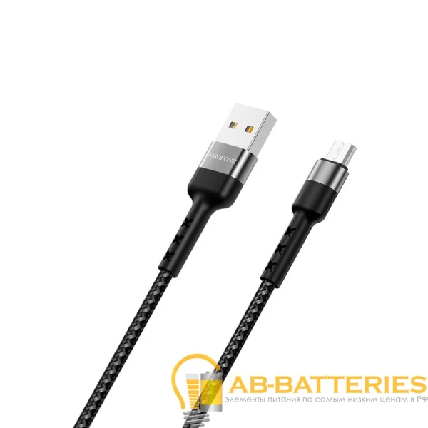 Кабель Borofone BX34 USB (m)-microUSB (m) 1.0м 2.4A нейлон черный (1/360)