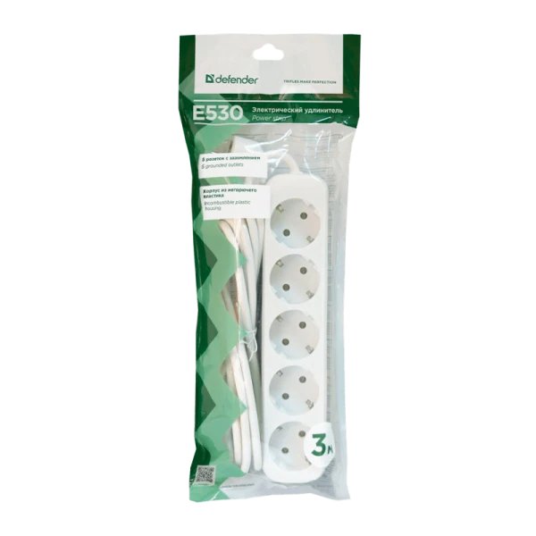 Удлинитель Defender E530 5р.С/З 10A 3.0м белый (1/30)