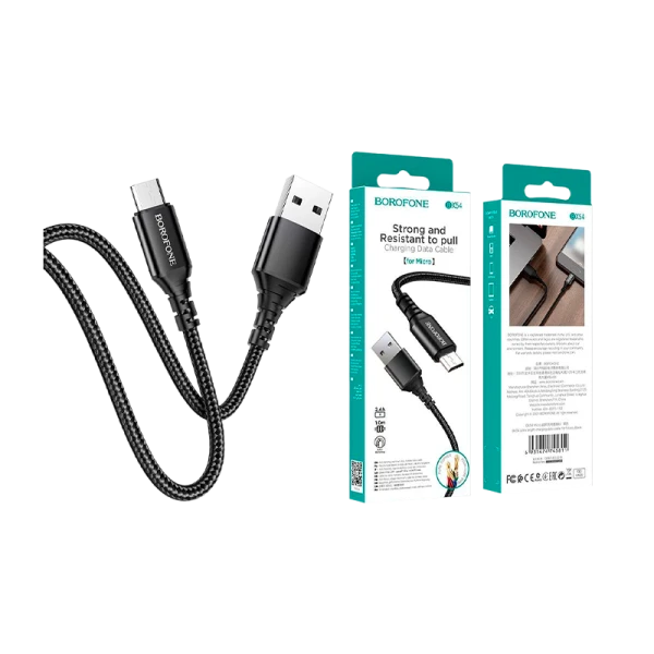 Кабель Borofone BX54 USB (m)-microUSB (m) 1.0м 2.4A нейлон черный (1/360)