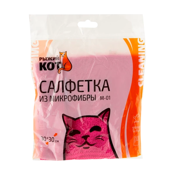 Салфетка Рыжий кот M-01 30х30см микрофибра универсальная розовый (1/40/200)
