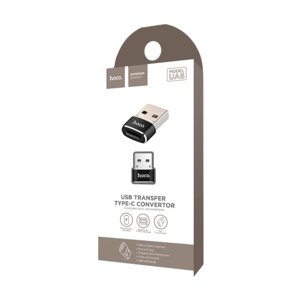 Переходник HOCO UA6 USB (m)-Type-C (f) пластик черный (1/40/400)