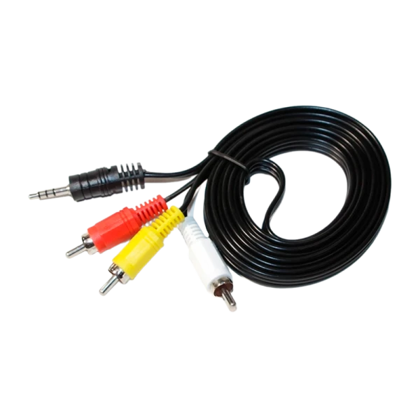 Кабель Atcom AT7320 3xRCA (m)-TRRS 3.5mm (m) 1.8м силикон черный в пакете (1/50/250)