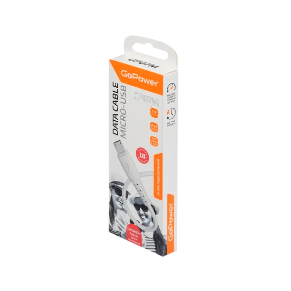 Кабель GoPower GP07M USB (m)-microUSB (m) 1.0м 2.4A силикон белый (1/200/800)