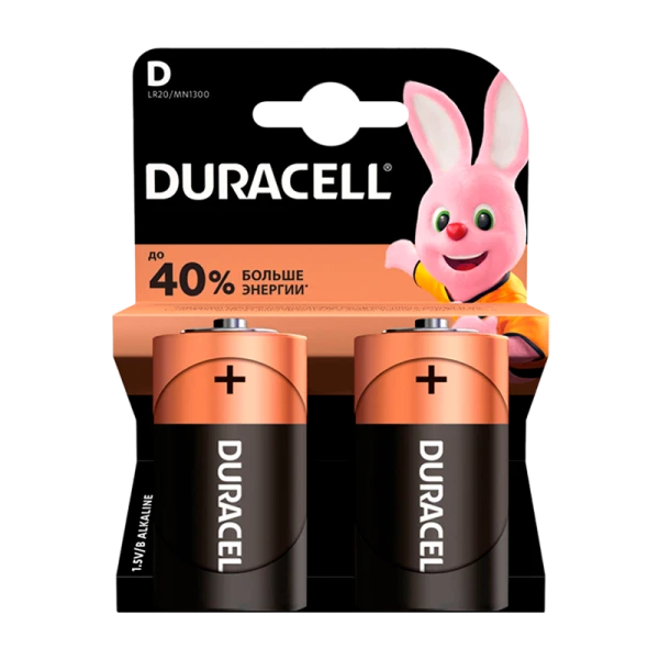 Батарейка Duracell Basic LR20 D BL2 Alkaline 1.5V (2/20/6600)