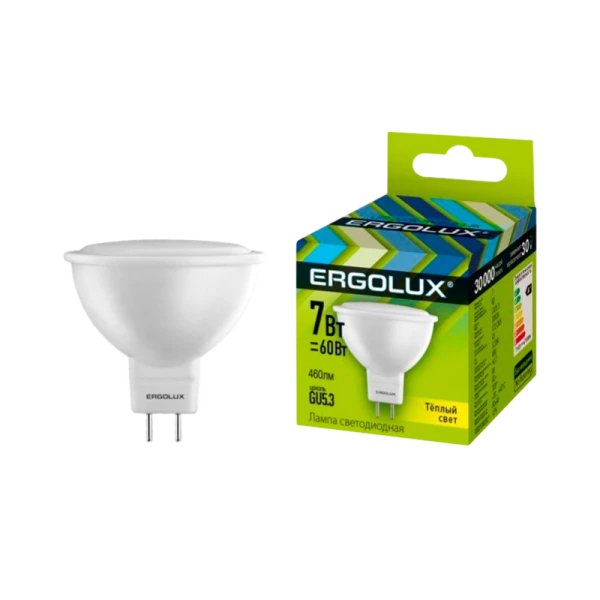Лампа светодиодная Ergolux JCDR GU5.3 7W 3000К 180-240V софит (1/10/100)