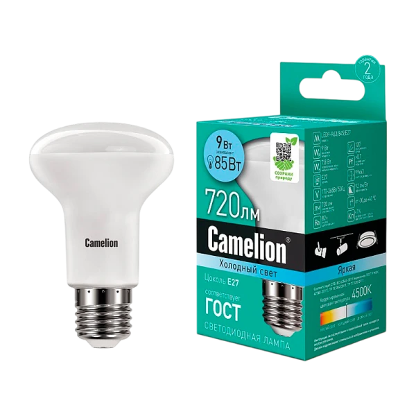Лампа светодиодная Camelion R63 E27 9W 4000К 170-265V рефлектор (1/10/100)