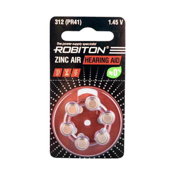 Батарейка ROBITON HEARING AID R-ZA312-BL6 312 PR41 DA312 V312A BL6