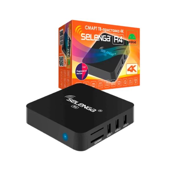 СМАРТ ТВ-приставка Selenga R4 Android 7.1.2 4К черный (1/20)