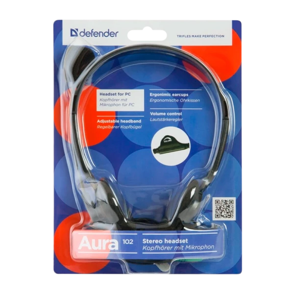 Наушники накладные Defender 102 Aura с микр. черный (1/50)