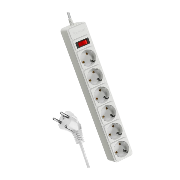 *Сетевой фильтр Космос 6р.С/З 16A с выкл. 1.8м ПВС 3x1мм белый 