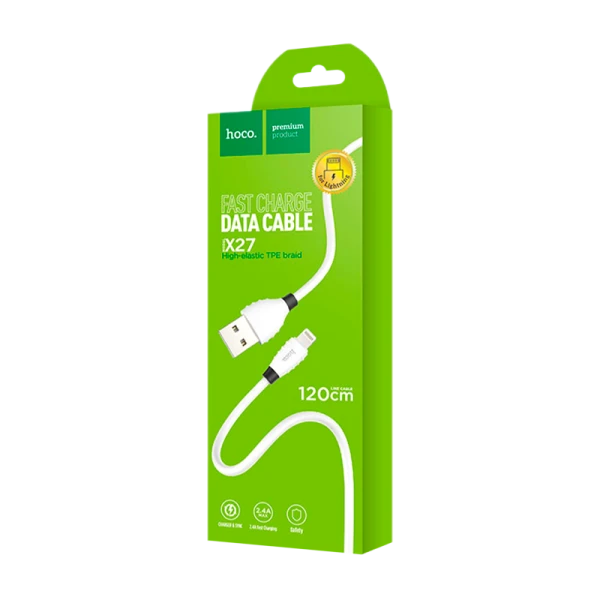 Кабель HOCO X27 USB (m)-Lightning (m) 1.2м 2.4A TPE белый (1/30/300)