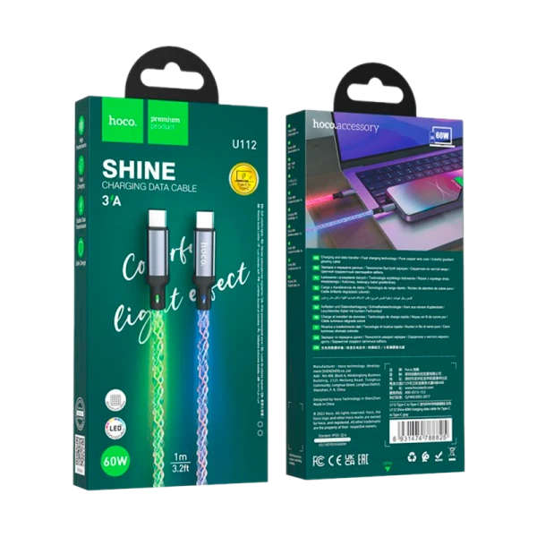 Кабель HOCO U112 Type-C (m)-Type-C (m) 1.0м 2.4A ПВХ серый (1/22/220)