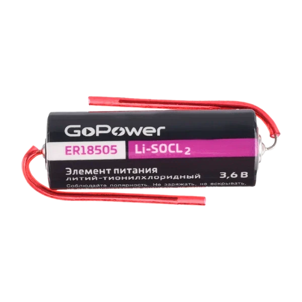 Батарейка GoPower ER18505 PK1 Li-SOCl2 3.6V с выводами (1/20/200)