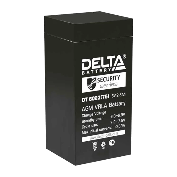 Аккумулятор свинцово-кислотный Delta DT 6023 (75) 6V 2.3Ah (1/20)