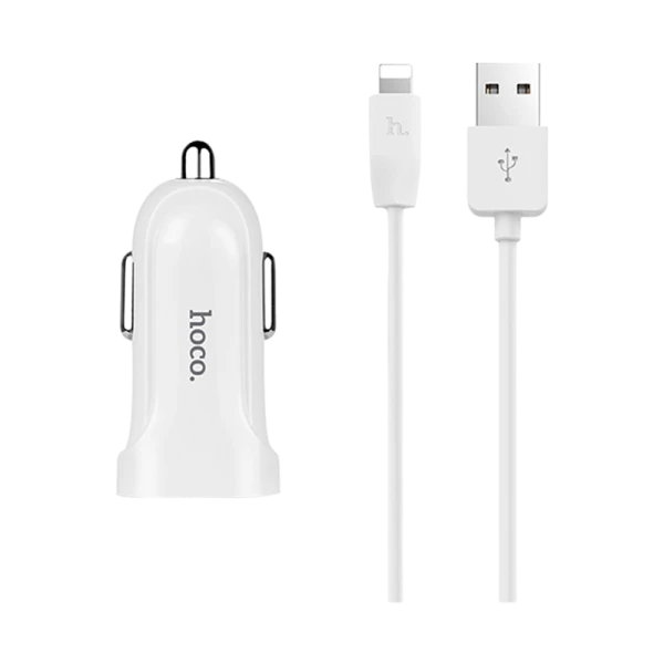 Автомобильное З/У HOCO Z2 1USB 1.5A с кабелем Lightning белый (1/28/280)