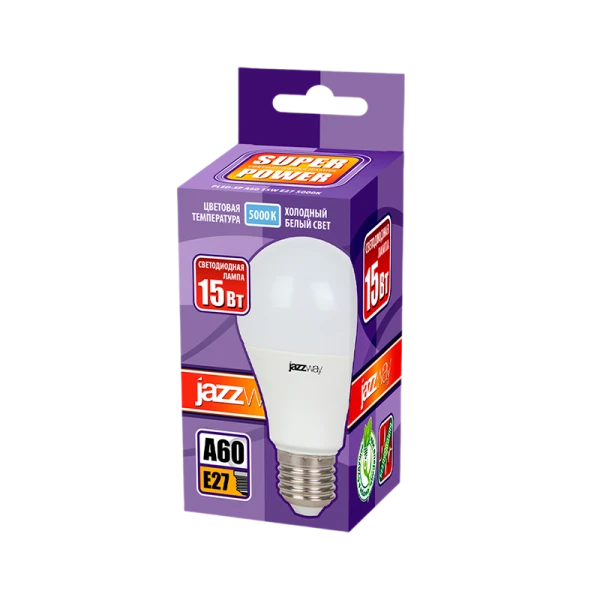 Лампа светодиодная JAZZway A60 E27 15W 5000К 230V груша матовая (1/10/100)