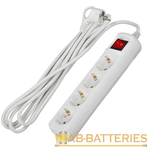 Удлинитель ЭРА U 4р.С/З 16A 5.0м с выкл. белый (1/12)