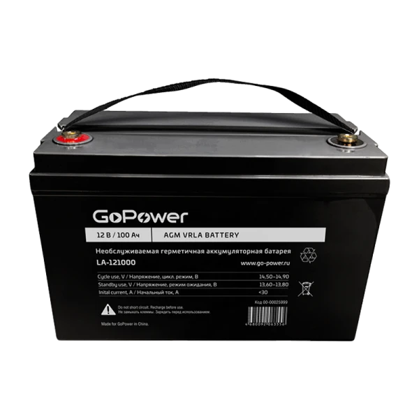 Аккумулятор свинцово-кислотный GoPower LA-121000 12V 100Ah клеммы под болт M8