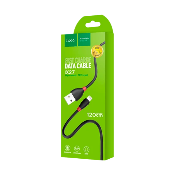 Кабель HOCO X27 USB (m)-Lightning (m) 1.2м 2.4A TPE черный (1/30/300)