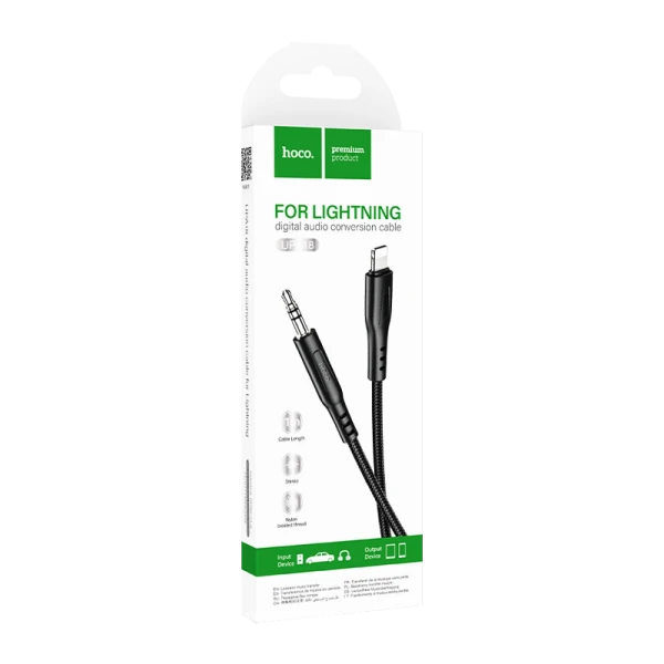 Кабель AUX HOCO UPA18 Jack 3.5mm (m)-Lightning (m) 1.0м TPE черный (1/31/310)