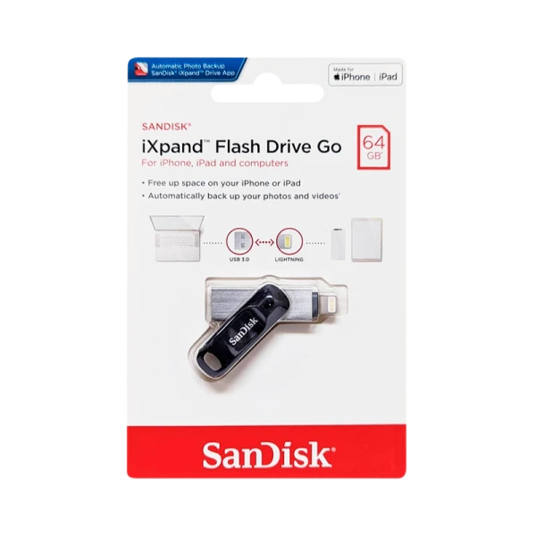 Флеш-накопитель SanDisk Go iXpand 64GB USB3.0 Lightning (m) металл+пластик черный