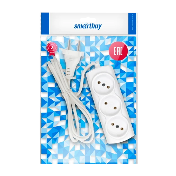 Удлинитель Smartbuy 3р.Б/З 6A 3.0м ШВВП 2x0.75мм² белый (1/60)