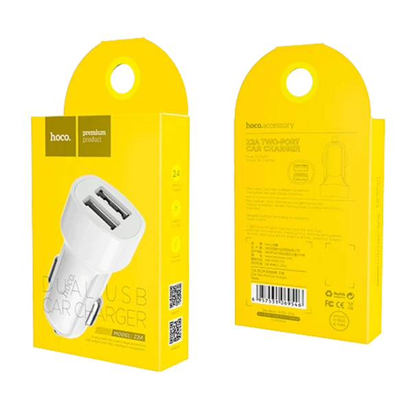 Автомобильное З/У HOCO Z2A 2USB 2.4A белый (1/28/280)