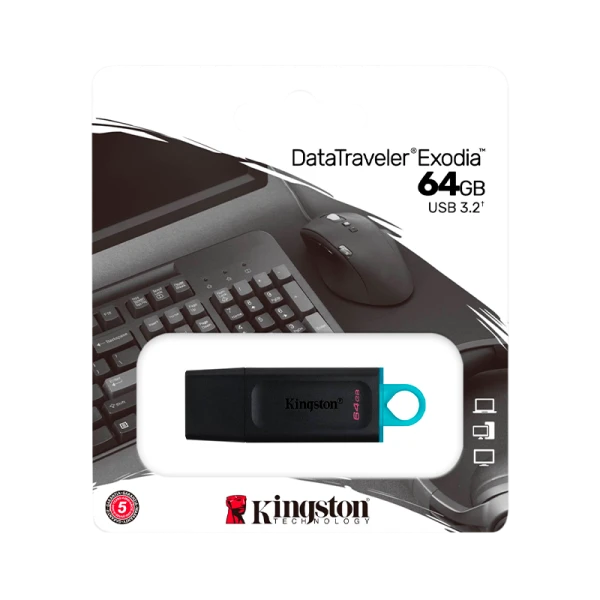 Флеш-накопитель Kingston DataTraveler Exodia 64GB USB3.2 пластик черный голубой